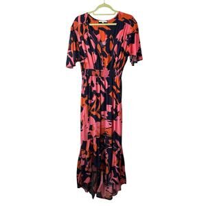 Anthropologie Abel‎ The Label Dress Large Orange Blue Pink Clare High Lo Boho